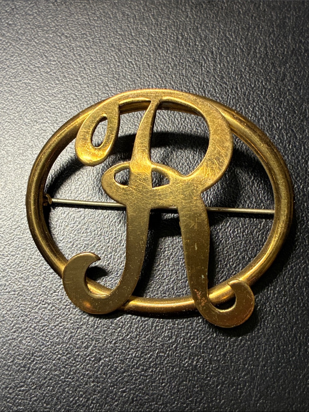 Gold Initial R Monogram Brooch